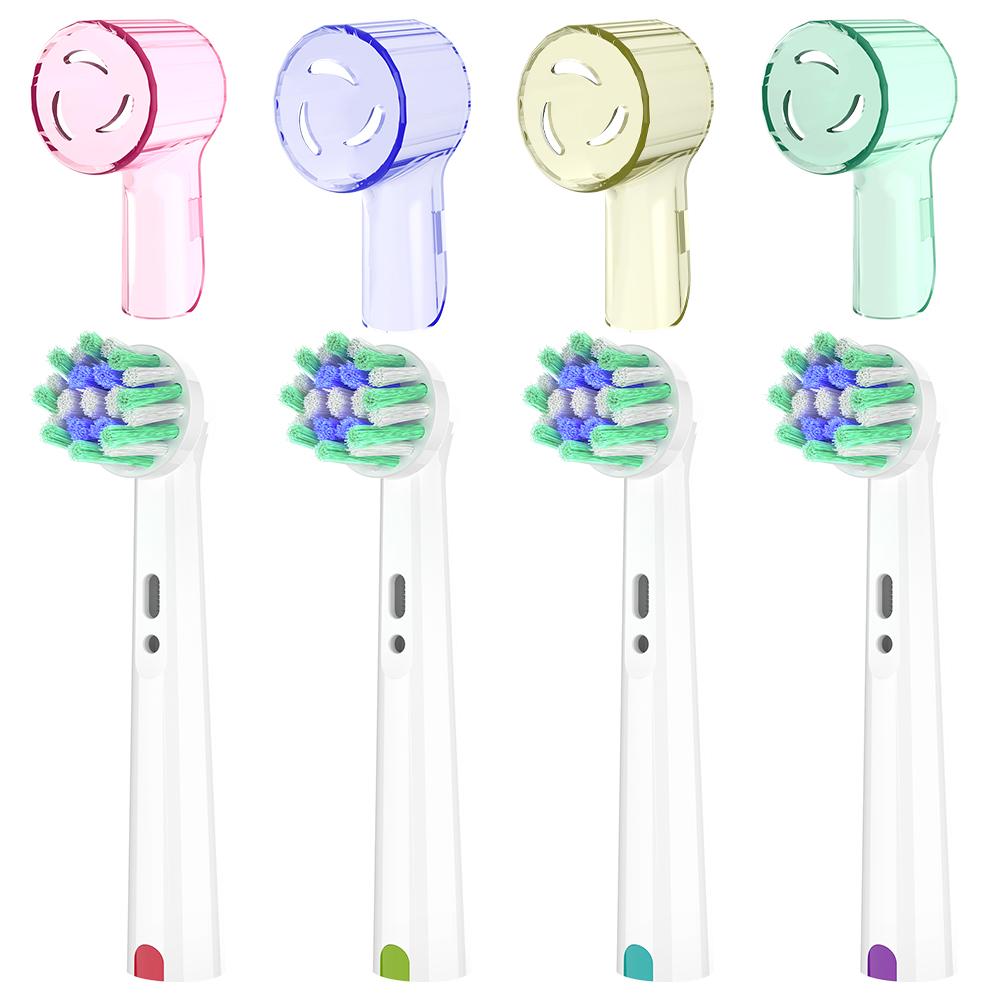4x Replacement Cross Action Brush Heads & 4x Toothbrush Head Dustproof Cover Caps, Compatible with Oral B Electric Toothbrushes