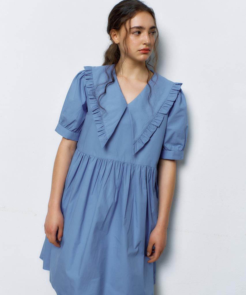 MANAVIS7 Marilyn Cotton Collar Dress [Blue]