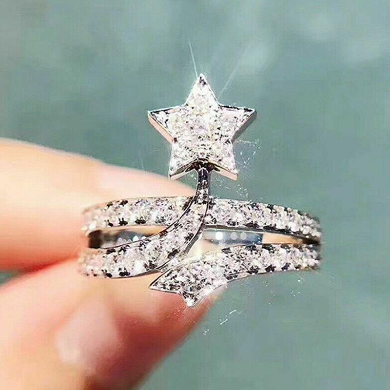 Huitan Delicate Shining Star Ring Female Fashion Engagement Party Accessories Luxury Bright CZ Wedding Band Statement Jewelry