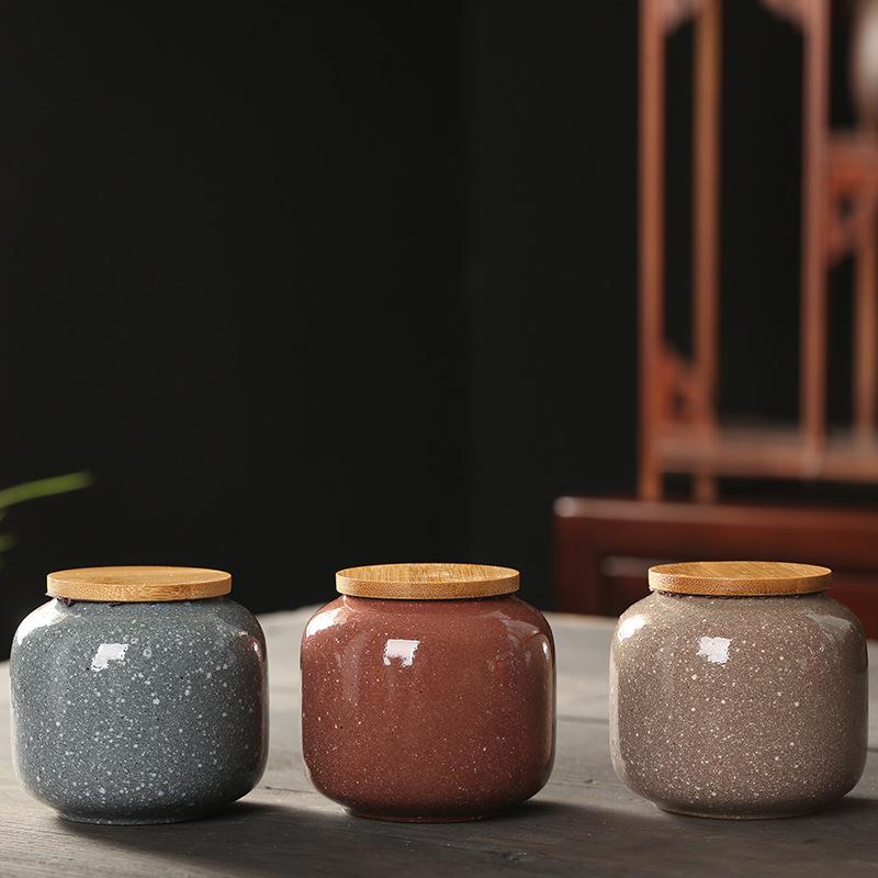 Ceramic Mini Jar with Wooden Lid Sealed Storage Box Portable Travel Tea Cans Kitchen Food Storage Containers Cans Bottle Boxes