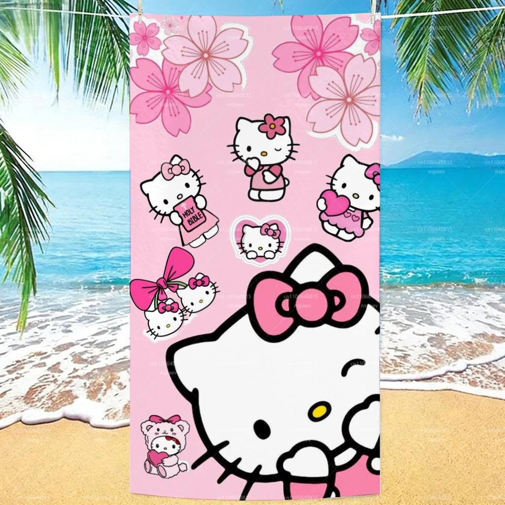

Hello Kitty Cherry Blossom Beach Towel, Sanrio Sakura Print Quick Dry Bath Towel, Cute Pink Kawaii Beach Blanket for Fans W40*H60(CM)