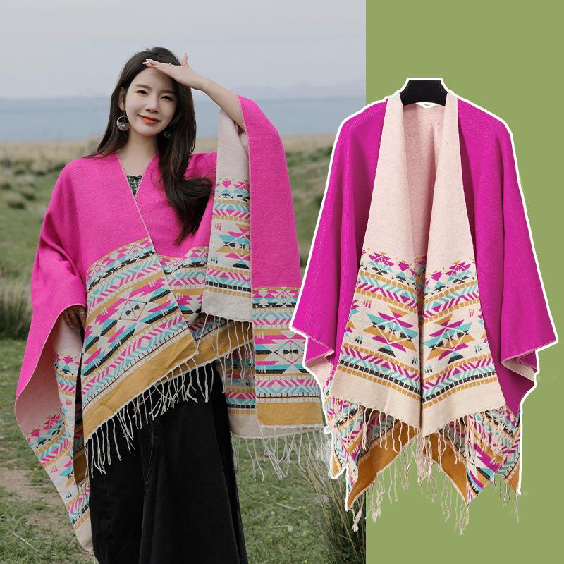 Women's Ethnic Shawl: Northwest Travel Cape, Thick Warm Scarf Cloak