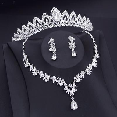 Luxury Small Crown Jewelry Sets Bridal Tiaras Necklace Earrings Set Princess Girls Party Prom Bride Jewelry Set