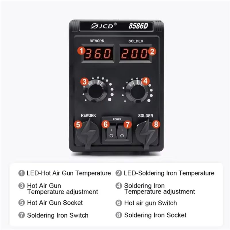 A96I-8586D Soldering Station LCD Dual Digital Display Electric Soldering 2 In1 750W Hot Air Welding Rework Station EU Plug
