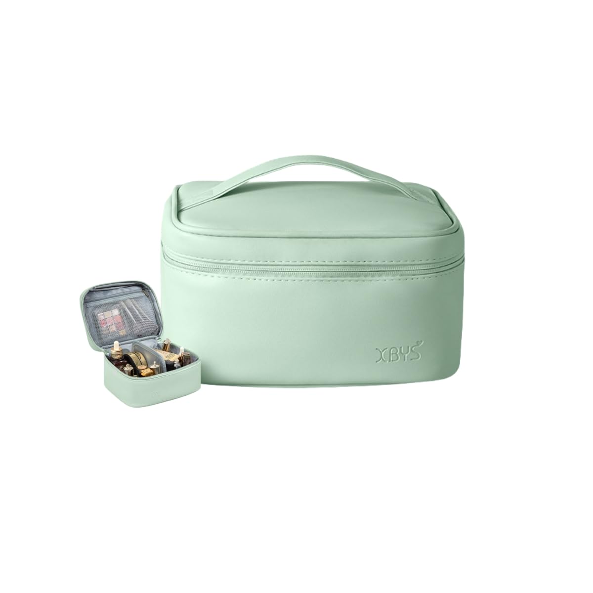 

Aylashine Makeup Makeup Bag with Freestanding Round Makeup Cosmetic Vanity Small Item Large Vertical L Pouch, Handle, Divider, Women s Pouch, Pouch, зелёный