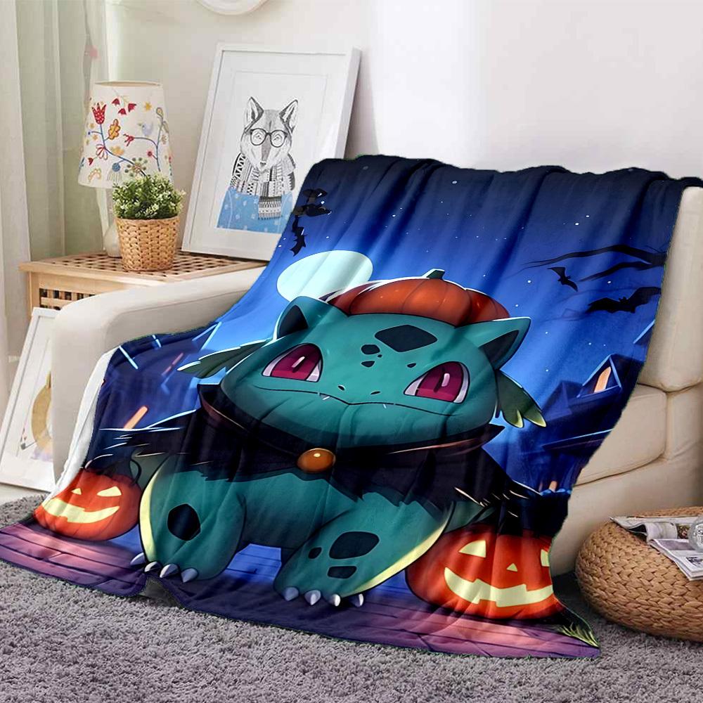 1 szt. Bulbasaur, Koc Pokémon Miękki Koc na Cały Sezon z Żywym Wzorem, Idealny do Domu, Podróży i na Prezenty, Idealny na Drzemki i Kemping