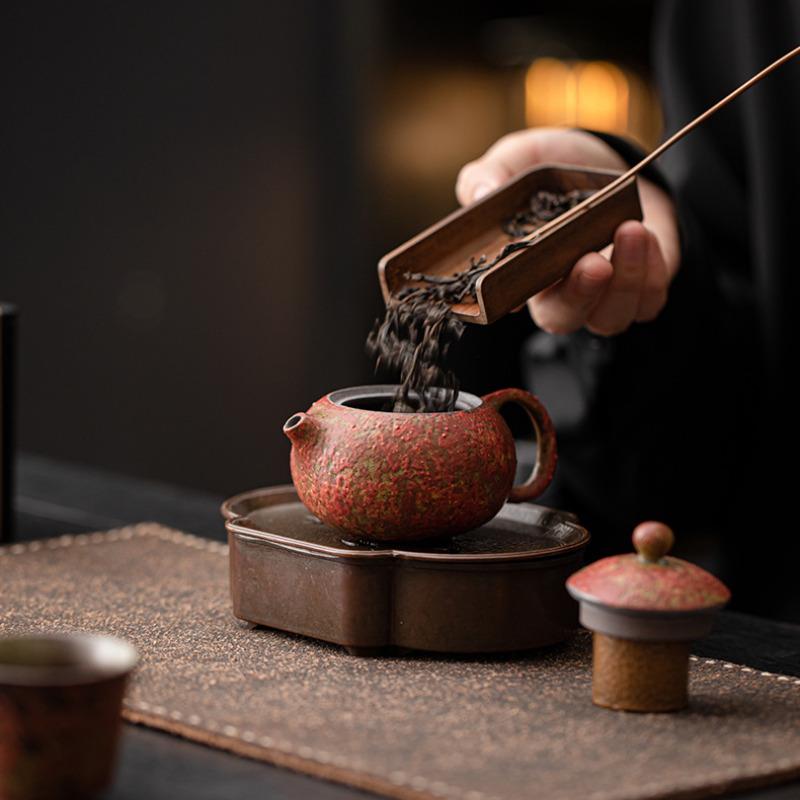 Retro Kiln Change Red Old Rock Mud Teapot Handmade Tea Infuser Pot Tea Making Kettle With Ball Hole Kung Fu Tea Tea Items Gift