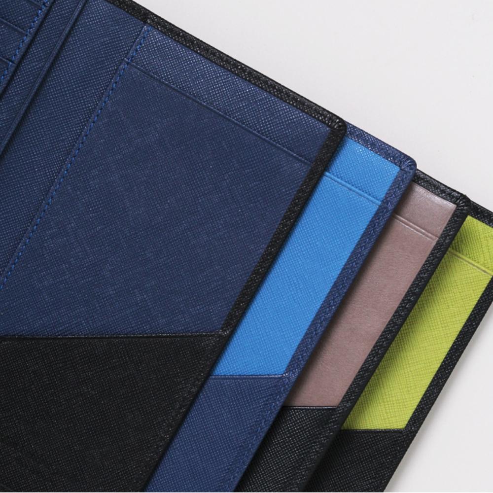 Matt Saffiano Cowhide Slim Combination Long Wallet Steel Blue + Royal Blue