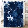 Blue Floral Shower Curtain Set Waterproof Bathroom Decor Modern Print Bath Mat Non Slip Rug Flower Design Water Repellent One Si