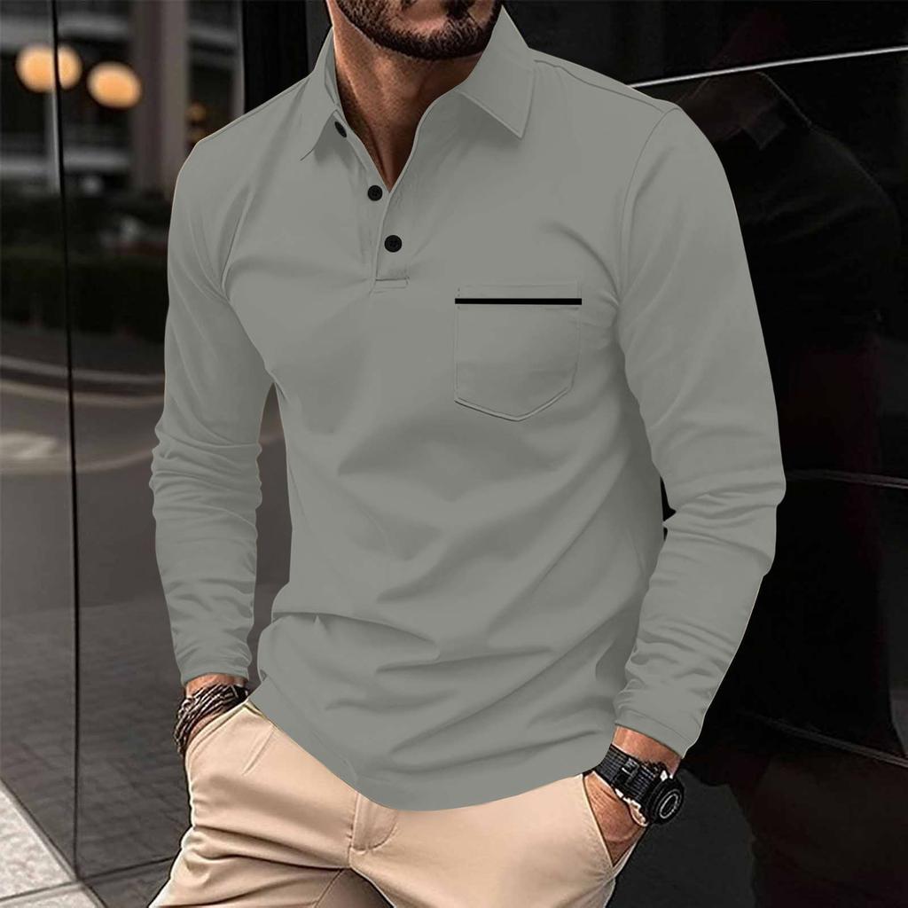 Men's Long Sleeve Shirts V Neck Button Down Blouse Tops  Color Block Shirts With Pocket