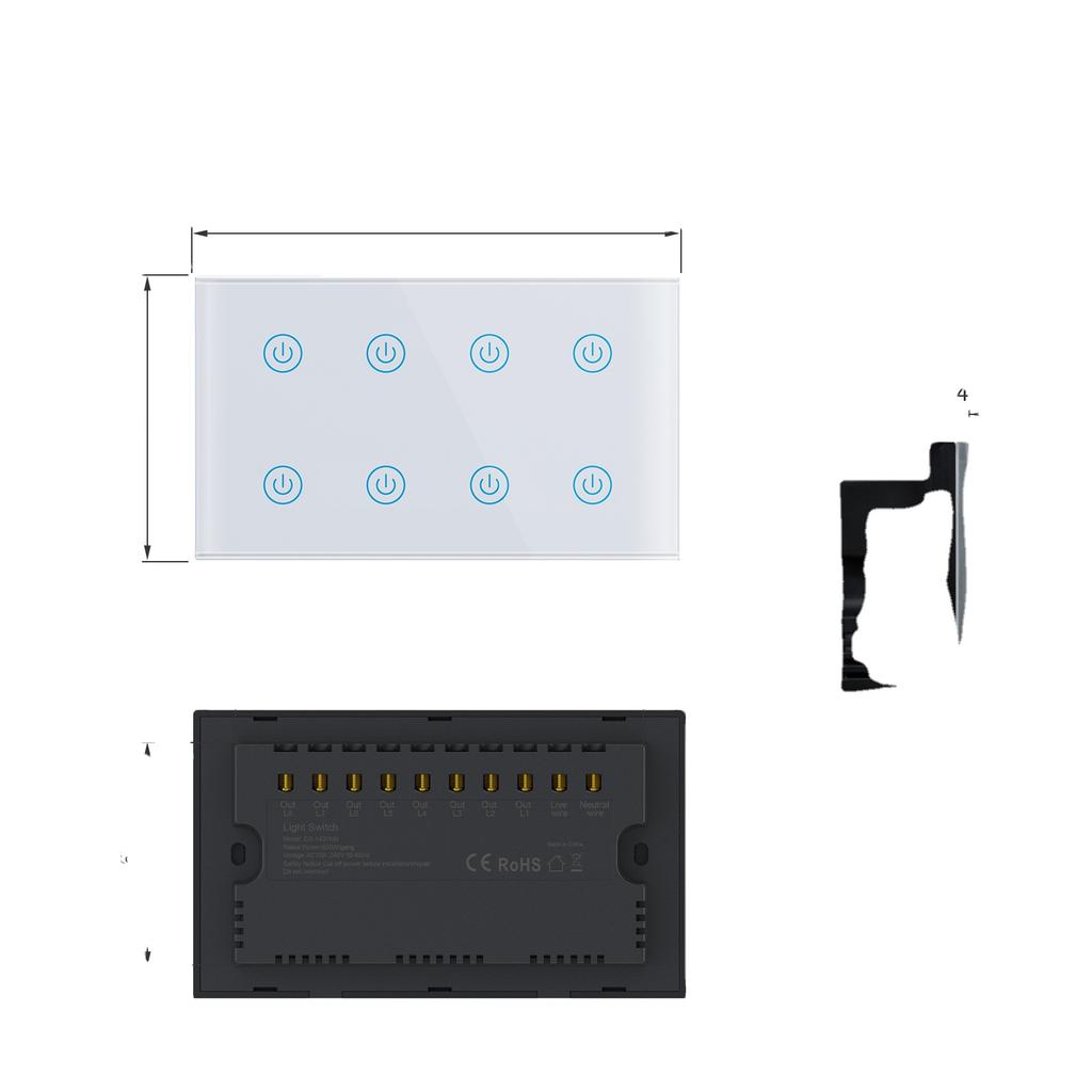 Brazil South Africa Standard Smart Touch Switch 4-6-8Gang Supports Alexa Google Home Smart Wall Switch