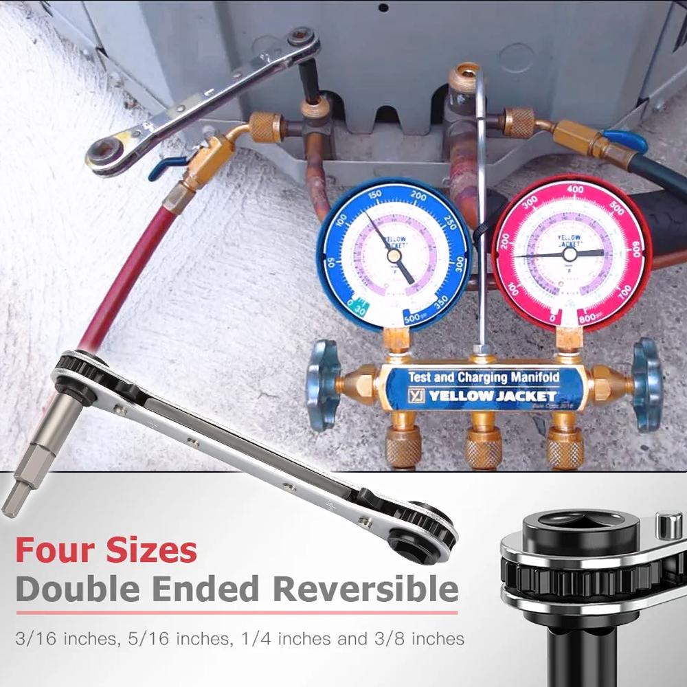 Double-ended Ratchet Wrench Professional Tool For Air Conditioning And Refrigeration Square Wrench 1/4 3/8 3/16 5/16inch