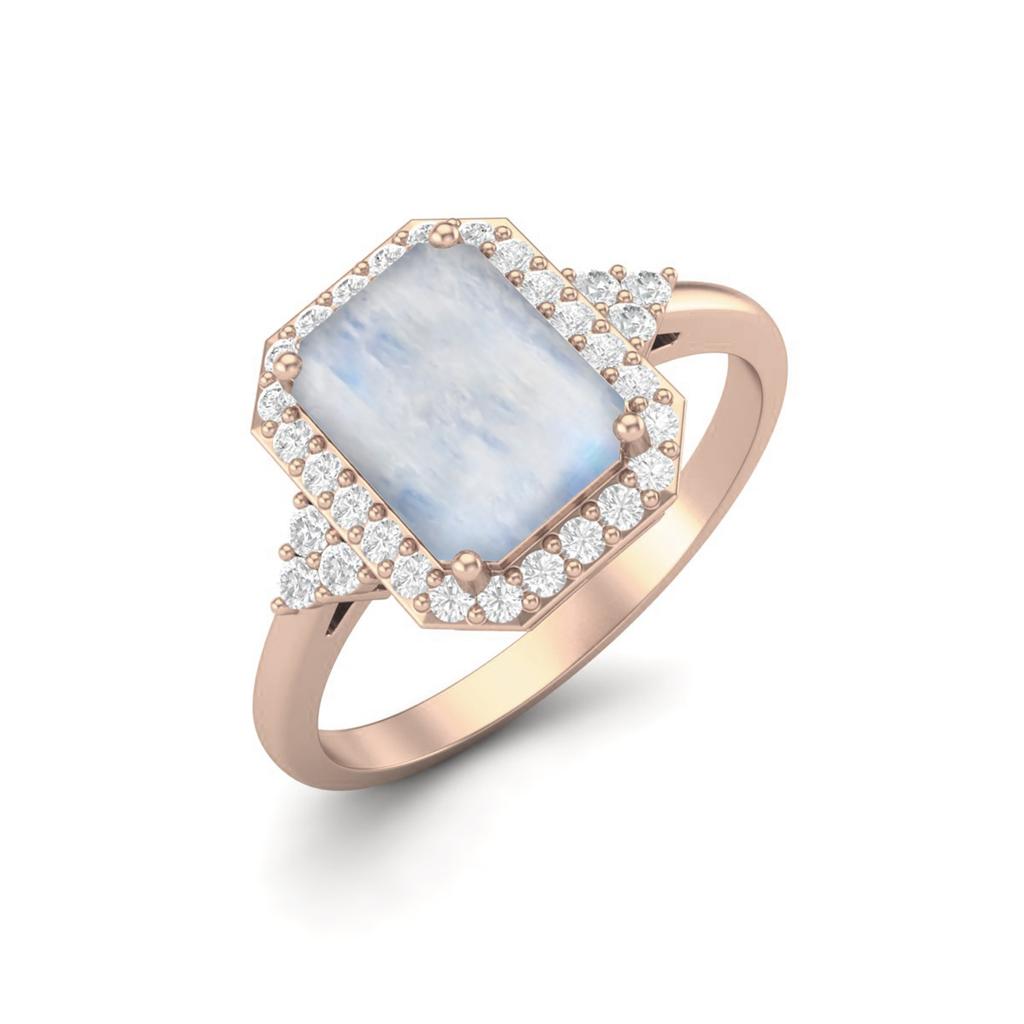 925 Sterling Silver Rose Vermeil 0.90 Cts Octagon Shape Moonstone Solitaire Wedding Women Ring
