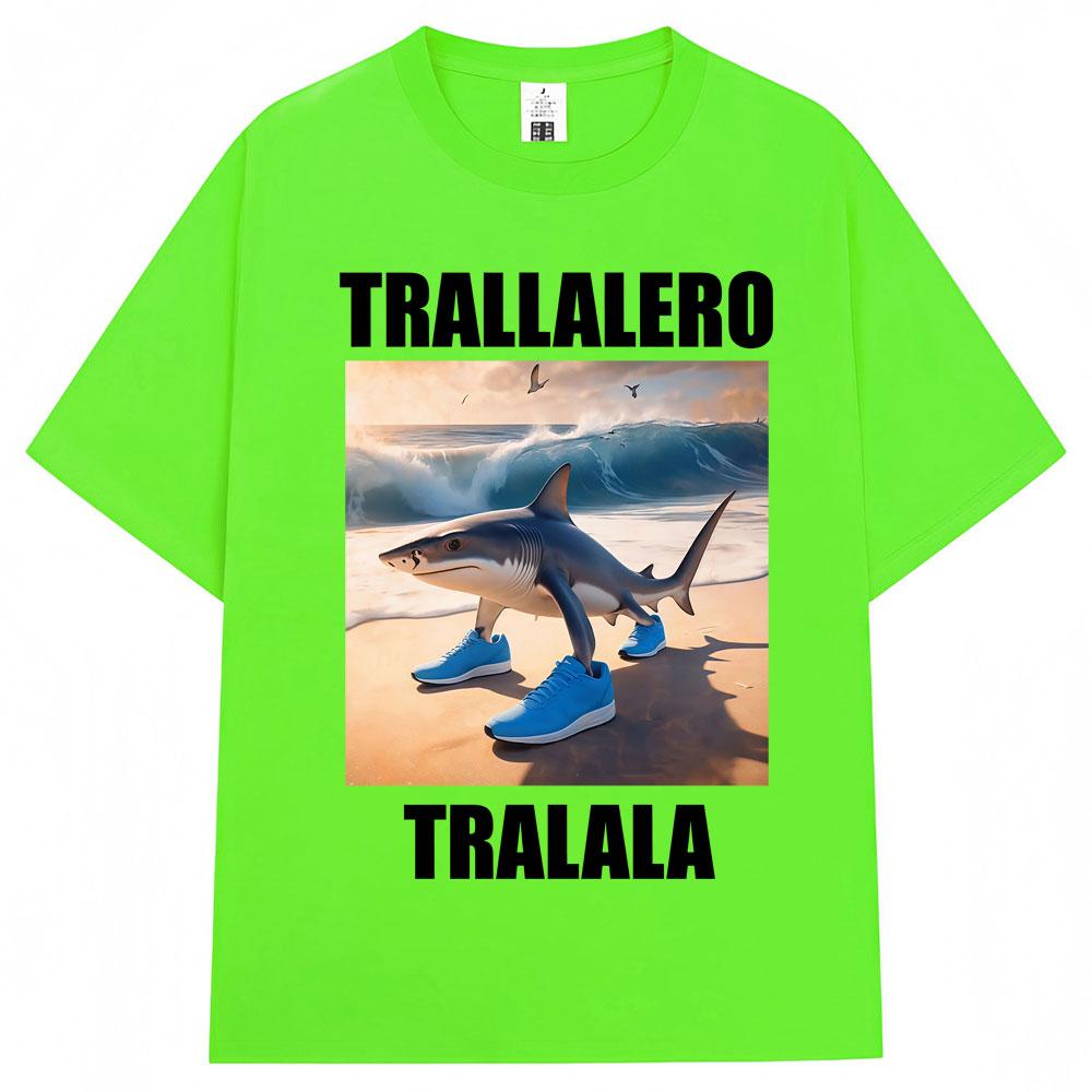 Tralalero Tralala Funny Shark Meme T-Shirt Fashion Vintage T Shirts Casual Cotton Oversized O-Neck T-Shirts Streetwear