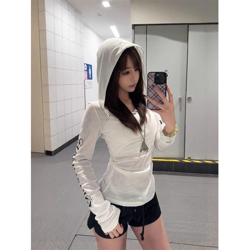 

Женский длинный топ с капюшоном для защиты от солнца в стиле Y2K Large белый