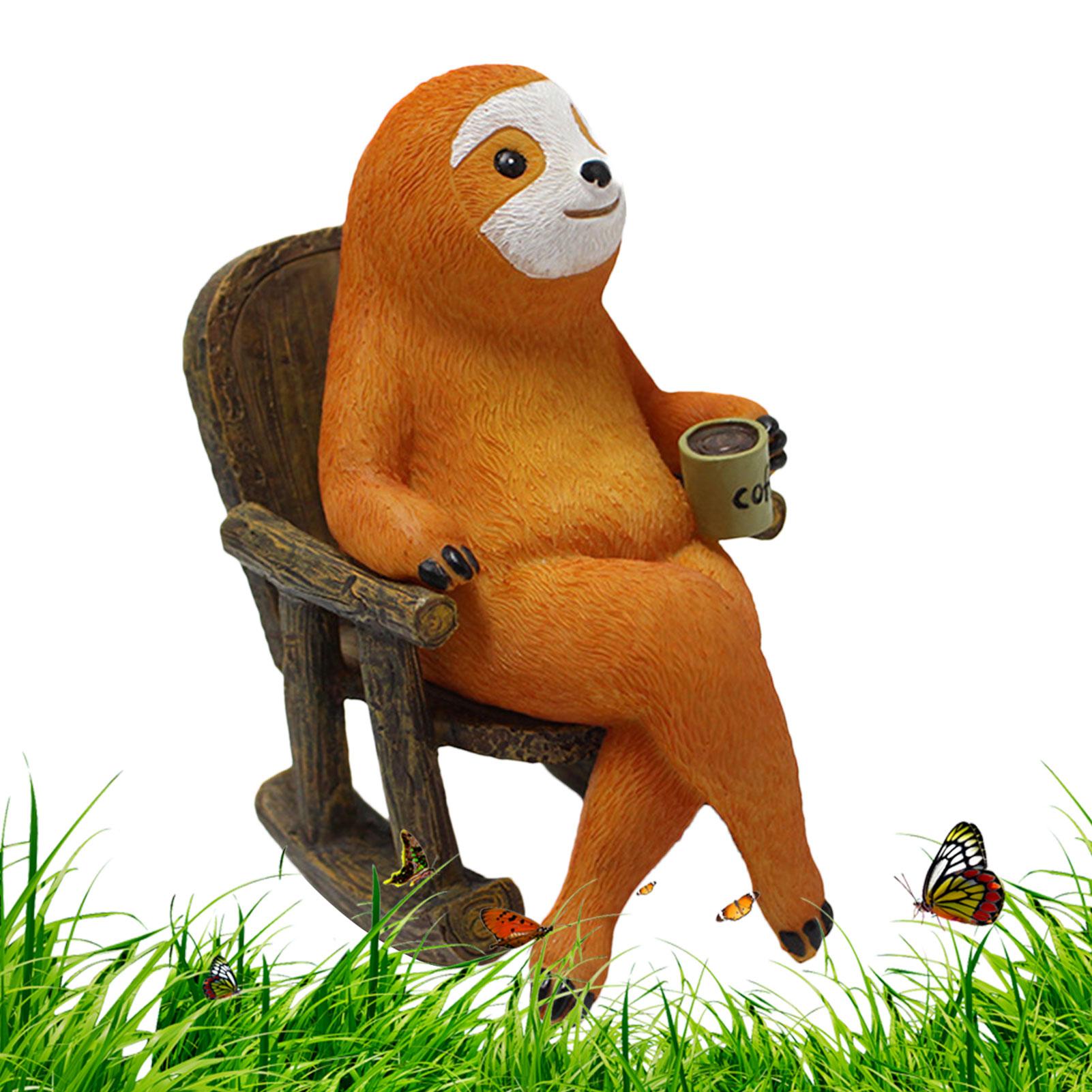 Garden Sloth Statue Resin Sloth Figurines Relaxing On Rocking Chair Statue Cute Creative Sloth Sculpture Decoration Drinking Poland