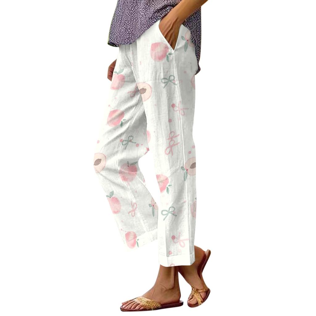 Damen Casual Hose mit Kordelzug und elastischem Bund mit Seitentaschen Entspannte Passform Leichte bedruckte Loungehose