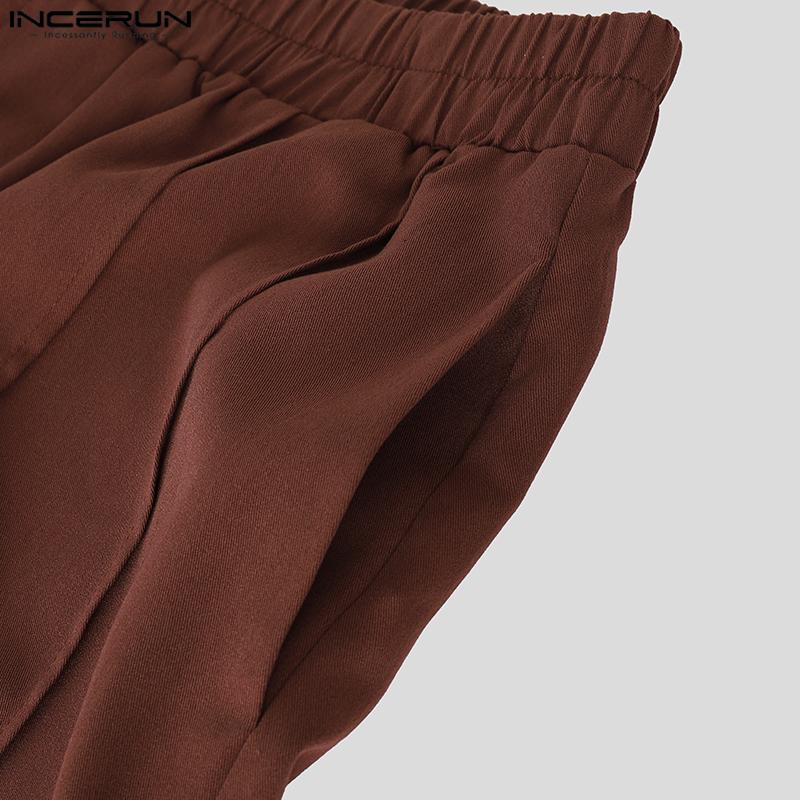 INCERUN Men Wrap High Elastic Waist Casual Loose Suit Pants Long Trousers
