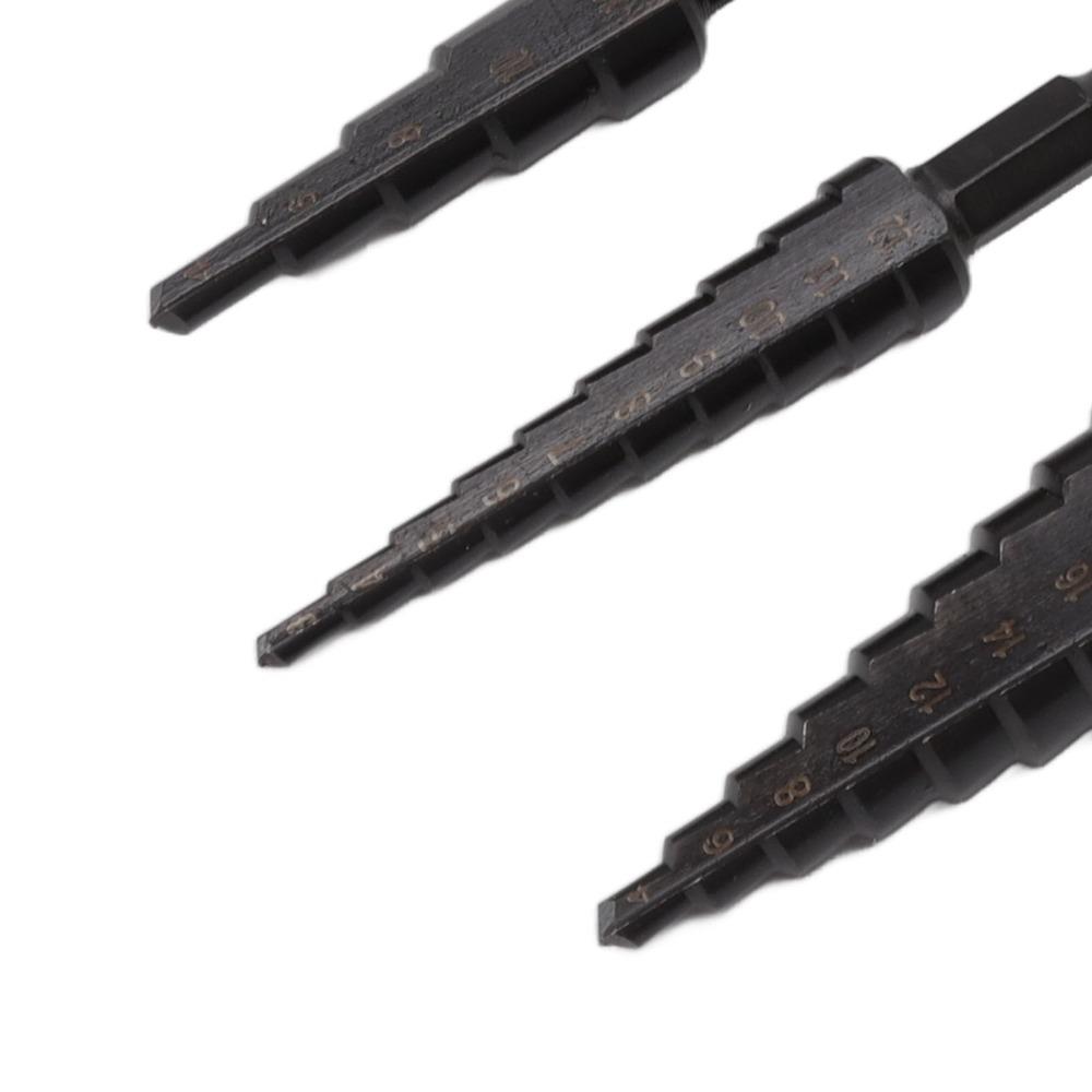 3pcs Precision Step Drill Bit Set Hex Shank Bearing Steel Step Drill Bit  Home Improvement