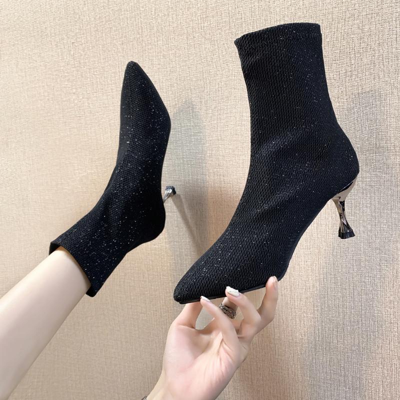 Autumn New Korean Version Of Fashion Temperament Versatile Pointed Toe Thin Heel Lnternet Celebrity Trend High-heeled Boots