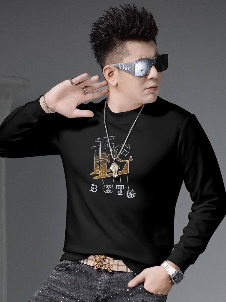 European-Style Round-Neck Sweatshirt for Men, Autumn 2025 New Trendy Brand Embroidered Sequin Long-Sleeve Base Shirt Men's Top
