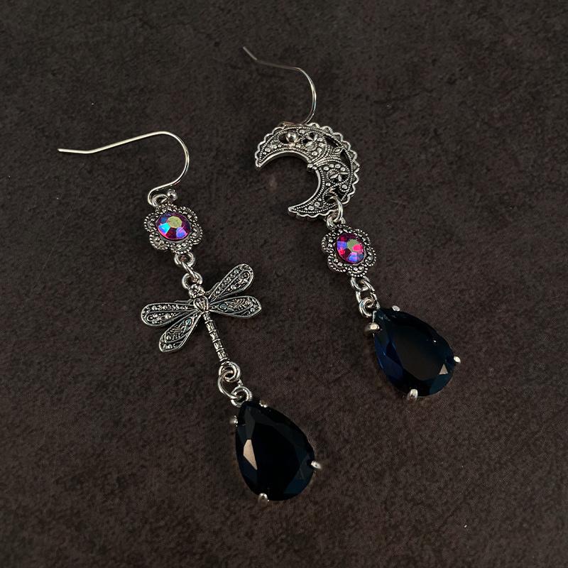 New Style Creative Dragonfly Star Asymmetrical Earrings  Trend Blue Teardrop Dangle Hook Earrings