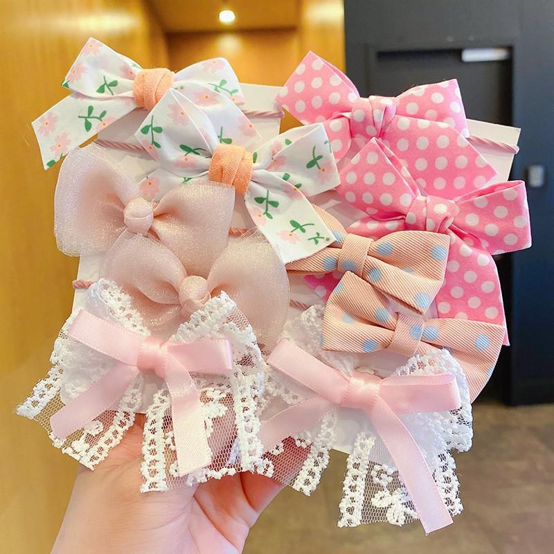 Uroczy Zestaw Gumek do Włosów z Kokardkami i Kwiatami Kawaii dla Dzieci Dziewczynek Elastyczne Gumki do Włosów Kokardy Akcesoria Gumka do Włosów Pierścień Sznurek Ozdoba do Włosów