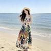 Retro ethnic style oil painting graffiti printing suspender dress women's summer new high-end niche seaside long skirt