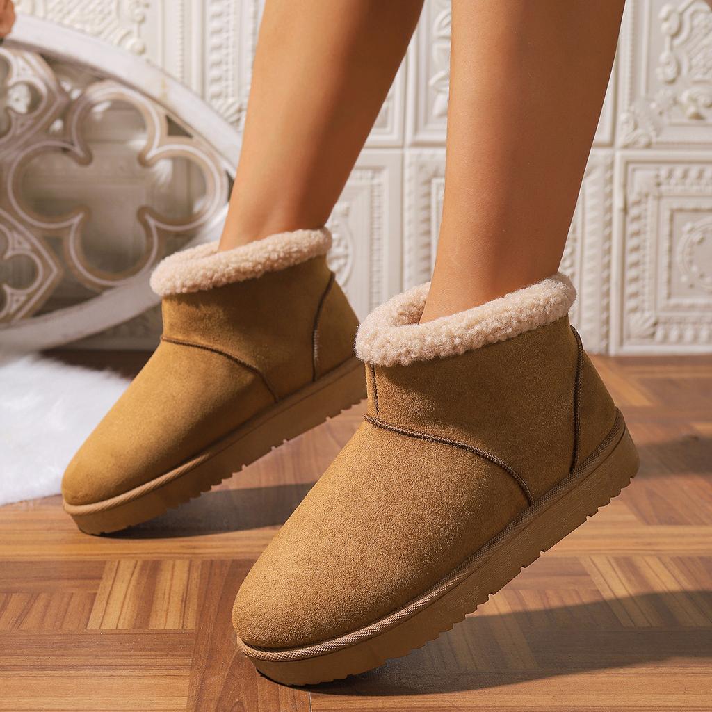 Thick-soled snow boots women's large-size solid color winter new cotton boots women's velvet thickened warm snow boots