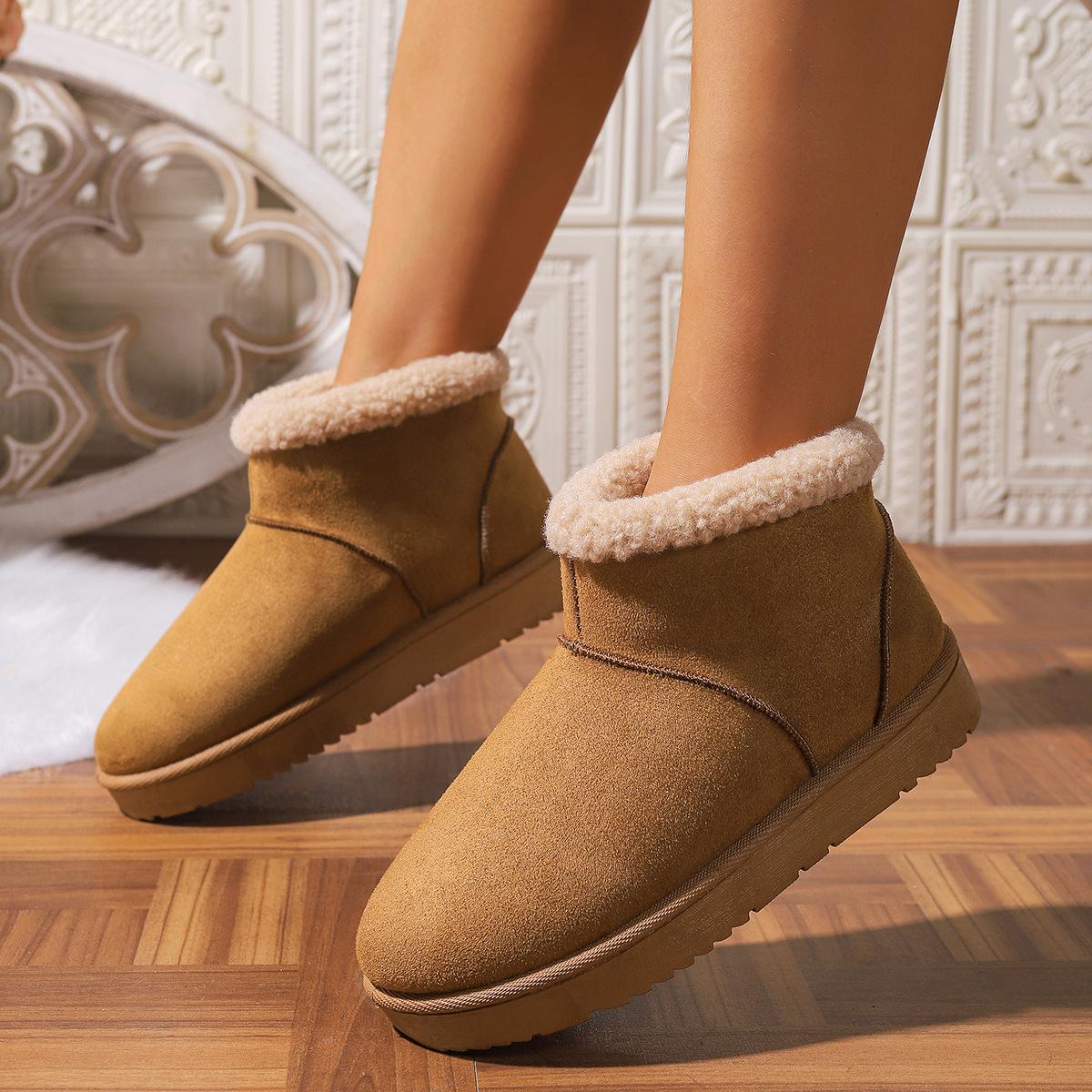 

Thick-soled snow boots women s large-size solid color winter new cotton boots women s velvet thickened warm snow boots 42 верблюд