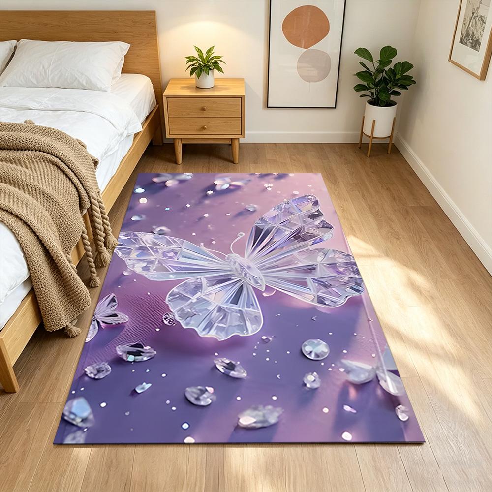 Purple Butterfly Night Magic Non-Slip Home Carpet Design for Office Decor Living Room Bedroom Gift