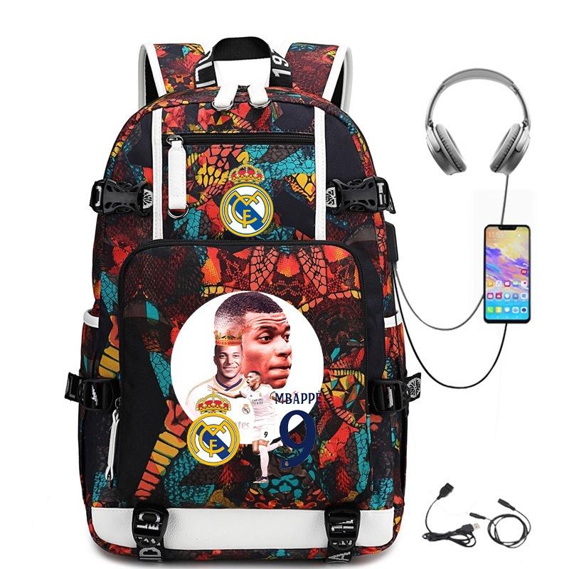 Camouflage Backpack Student Bookbag Multifunctional USB Charging Football Star Print Travel Daypack Lightweight Casual Men's Backpack