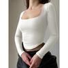Fashion Style Elegant Square Collar Long Sleeve T-Shirt Women's Autumn and Winter Sexy Slim Fit Inner Wear Flattering Bottoming Shirt Tops