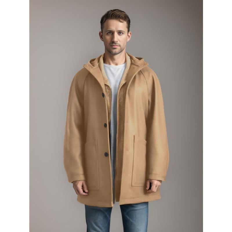 

Осенне-зимнее мужское шерстяное пальто с капюшоном и рукавами реглан, однотонное, однобортное, с большими карманами 2XL