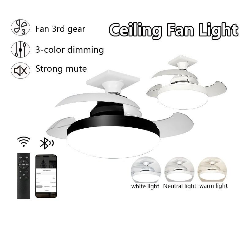 Household Electric Ceiling Fan with Light Portable 3 Colors Dimming Ceiling Light Remote Control Invisible Fan Blade Fan Lamp