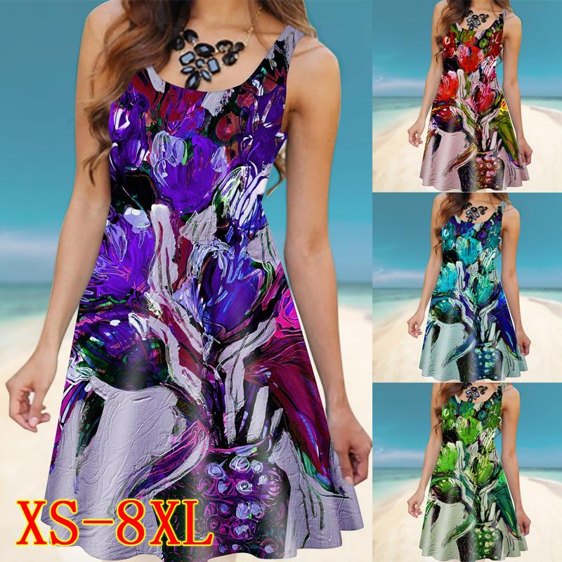 Buy Summer Dress Sleeveless Women Printing Dresses Casual Dress at