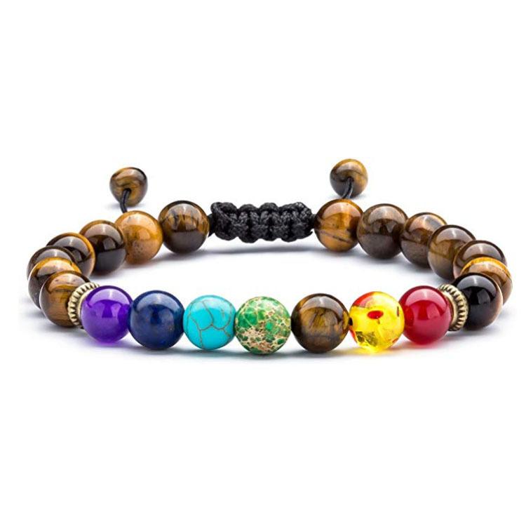 Unisex 7 Chakra Beads Lava Rock Gemstone Bracelet 8mm Double Layer Row Adjustable Yoga Stone Energy Healing Bracelets Trendy