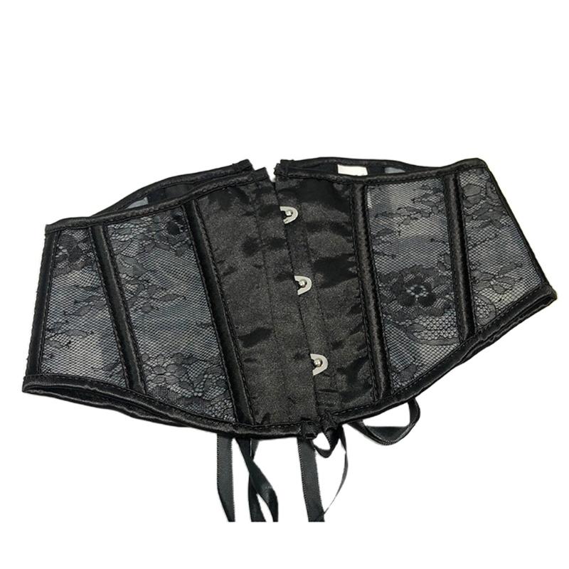 Корсет на шнуровке с цветочным узором, тонкий кружевной корсет с короткими костями, полый корсет, боди для женщин, со шлейфом на талии XXXL чёрный