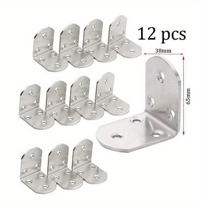 12pcs Brackets Corner Braces Stainless Steel Angle Code 90 Degree Right Angle Fixed Bracket Shelf Support Furniture Connector