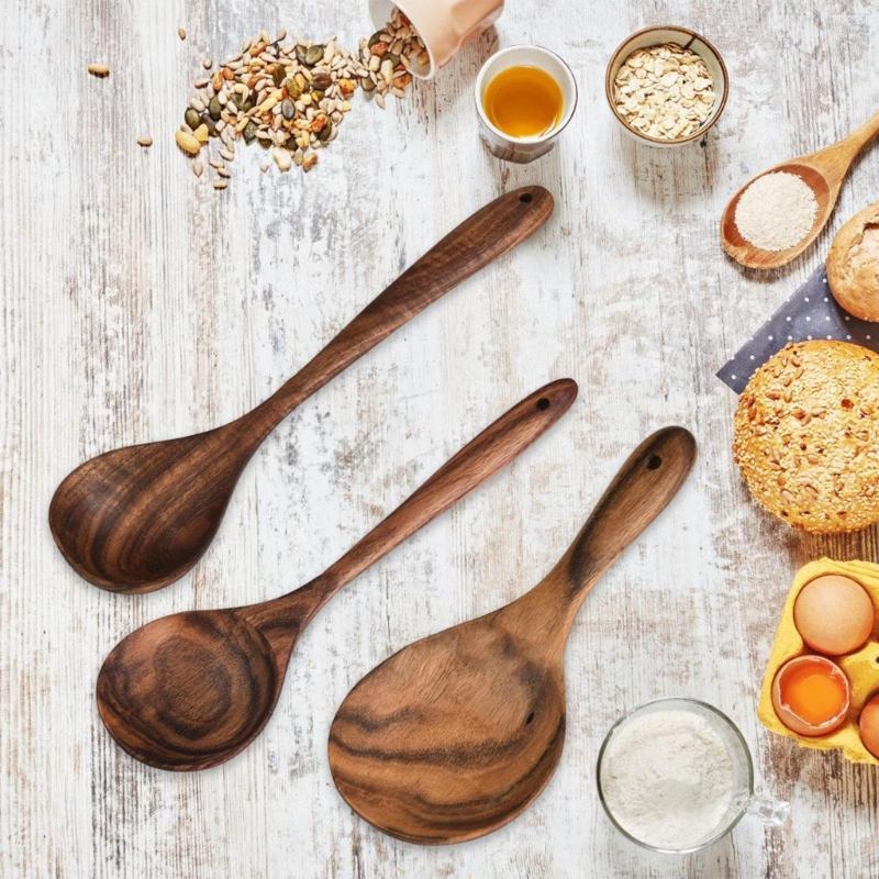 Wooden Ladle For Stirring Cooking With Heatproof Coating Ergonomic Serving Spoon Heat Resistant Rice Paddle