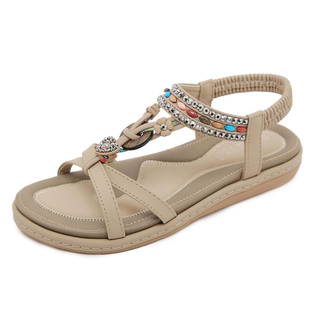 New Summer 2025 Spring and Summer Rhinestone Casual Seaside Beach Flat Sandals Women's Comfortable Versatile SKT