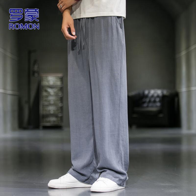 ROMON Мужские легкие льняные повседневные брюки широкого кроя XL