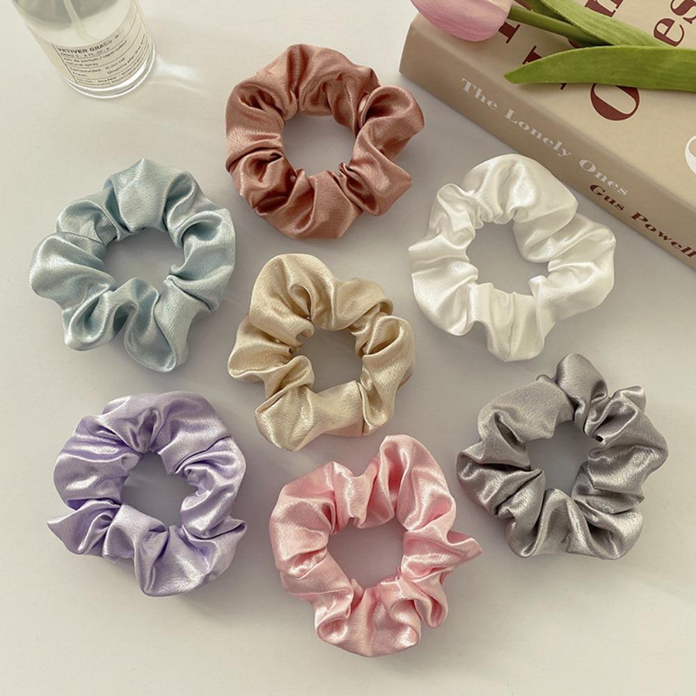 Premium Silk Satin Elastic Scrunchies, Solid Color Ponytail Hair Accessories for Women