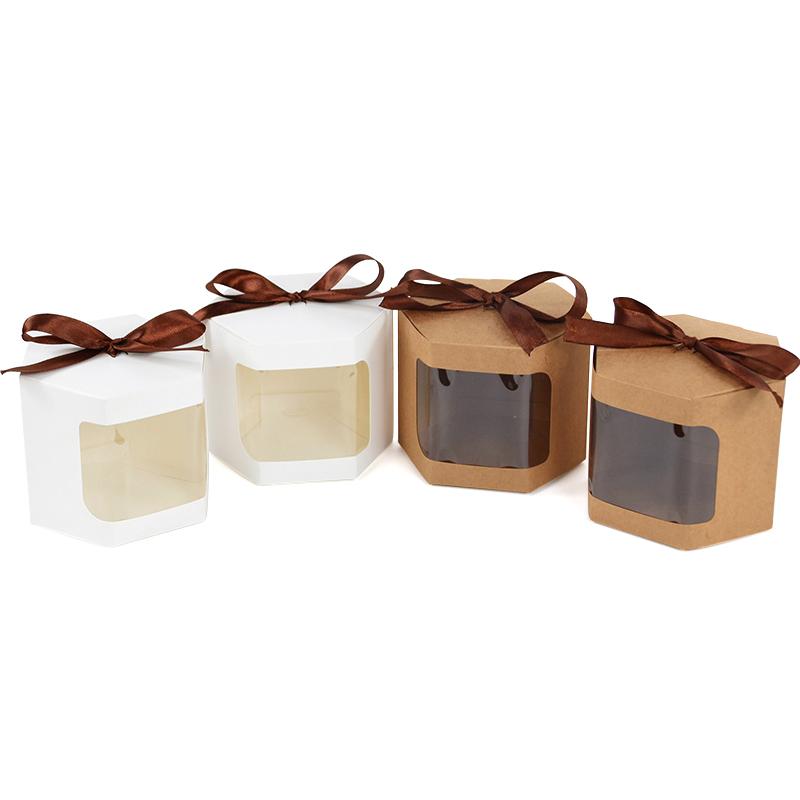 10Pcs Kraft Paper Candy Gift Box with Window Ropes Cake Chocolate Packaging Boxes Wedding Favors Birthday Party Supplies