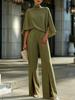 Conjunto de Dos Piezas para Mujer: Top de Cuello Alto con Mangas tipo Capa y Pantalones de Pierna Ancha de Color Sólido, Atuendo Elegante