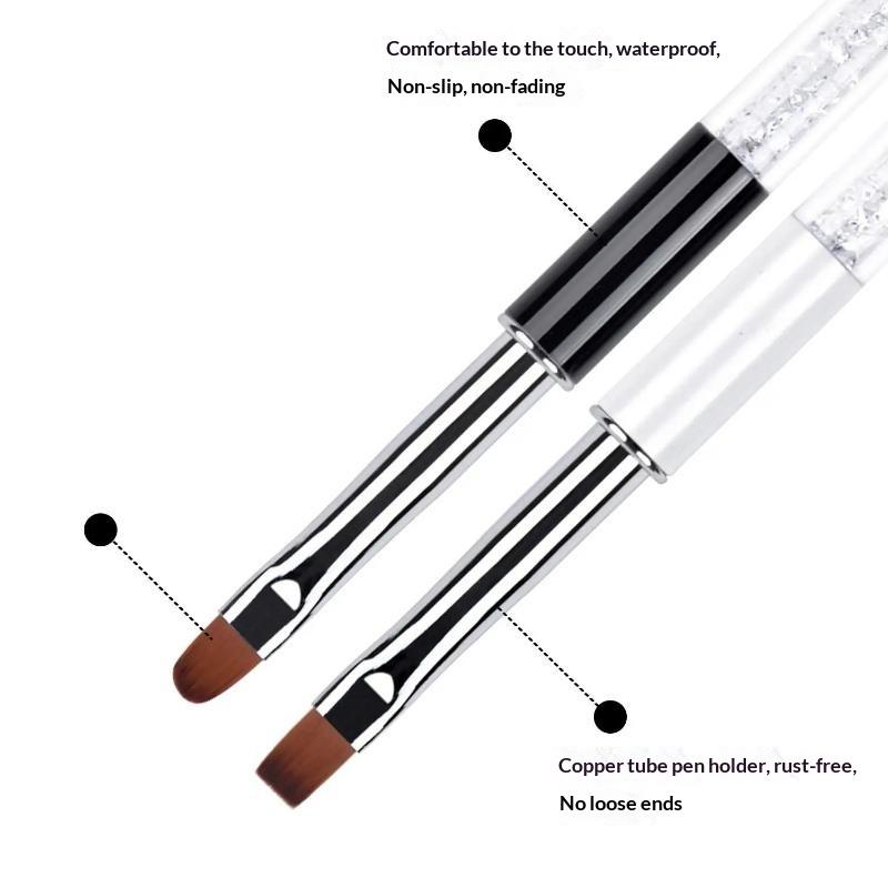 Glitter Handle Nail Art Brush With Protective Cap Flat Round Head Gel Painting Pen For Salon Diy Manicure Design Tools