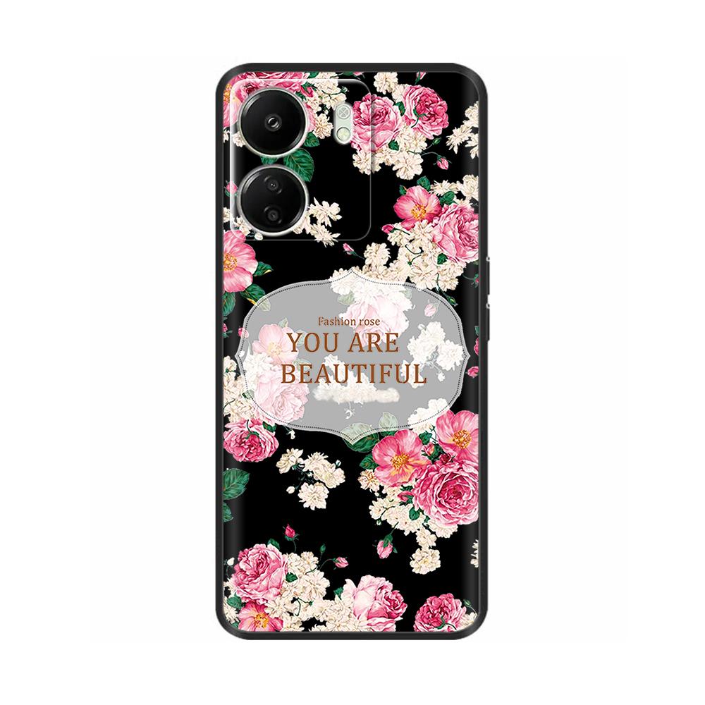 For Xiaomi Poco C65 Case Cute Luxury Painted Back Cover Soft Black Silicone Phone Case For Xiaomi Poco C65 PocoC65 Fundas Bumper