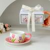 Yimei Retro Hand Painted Pink Mug  Tulip Ceramic Afternoon Tea Coffee Cup Appearance Level Niche Original Gift