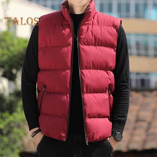 Чоловічий бавовняний жилет, осінь-зима, трикотажний комір без рукавів і застібка-блискавка, з кишенями, однотонне потовщене стьобане жилетне пальто