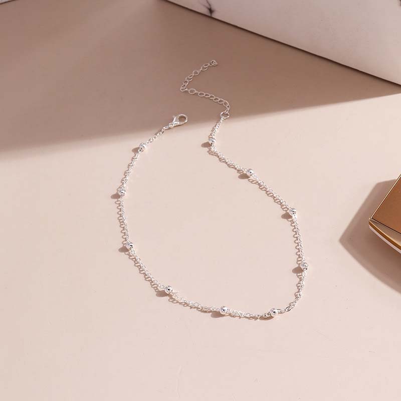 Módní Stříbrná barva Náhrdelník s kulatými korálky pro ženy Vintage kovový řetízek Náhrdelník s krátkým přívěskem Šperky Dárky na párty